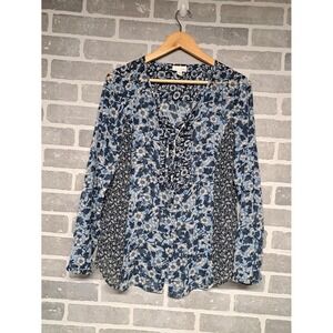J.Jill Womens Boho Floral Print Button Blouse‎ Semi-Sheer Size Small